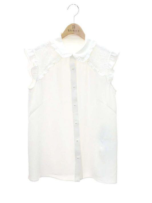 ルネ リミテッドエディション 6941960 ブラウス 34 ホワイト フリル フェイクパール レース ITT6M6JWU3WE