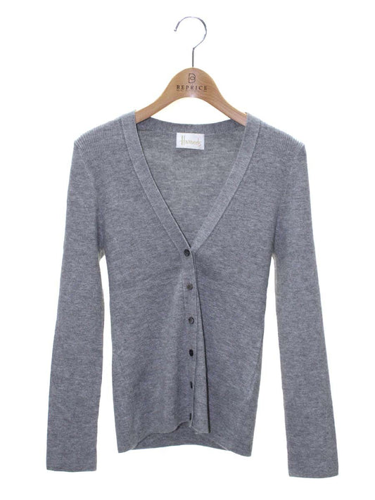 ハロッズ 10521111 カーディガン グレー カシミヤシルク Vネック ITWI8YKS7D66