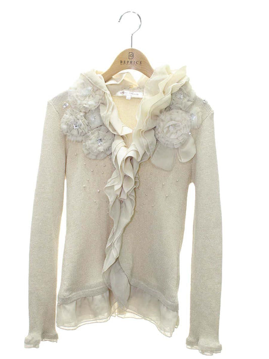 スーパービューティー ニットジャケット 40 ベージュ フェイクパール ストーン付き ITQFDWQHWJGK