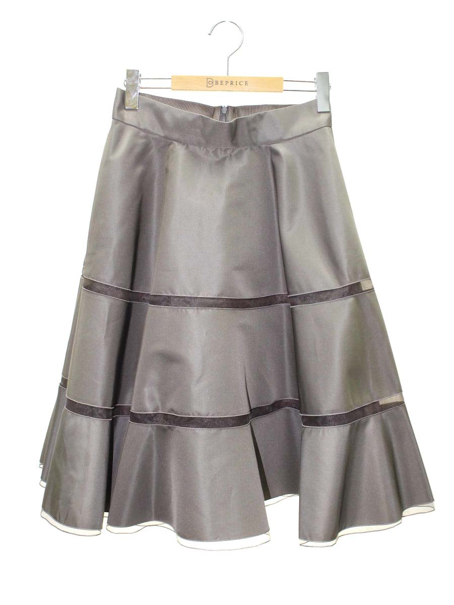 フォクシーブティック Skirt Prism 39123 スカート 40 ブラウン シルク混 異素材ミックス ITUXL3FUCFY0