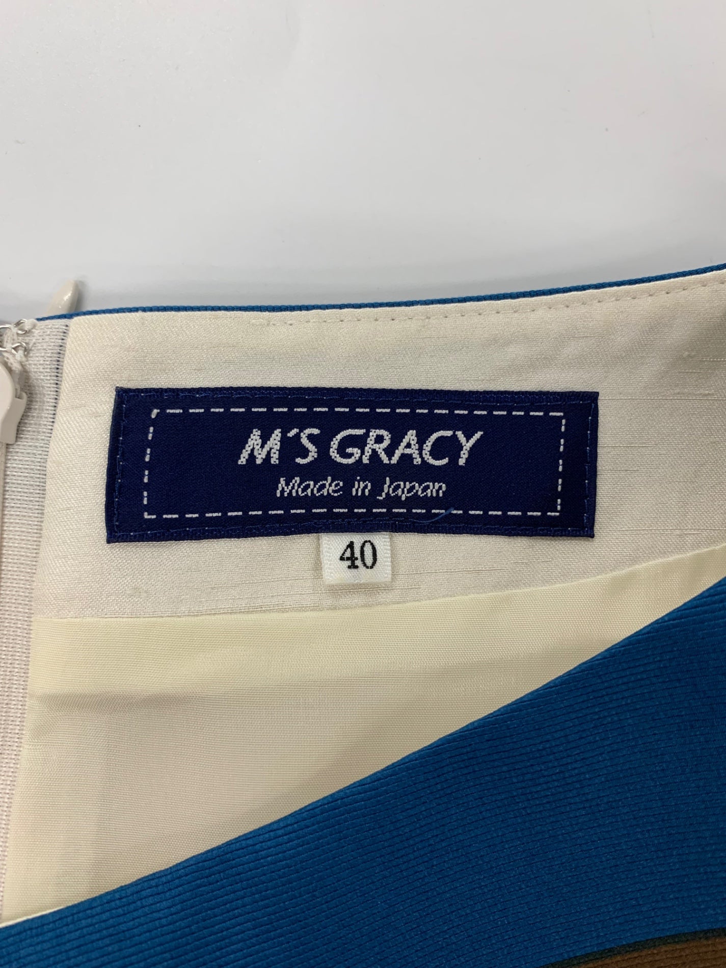 エムズグレイシー 011509 ワンピース 40 ブルー ストライプ ベルト IT480OVSM534