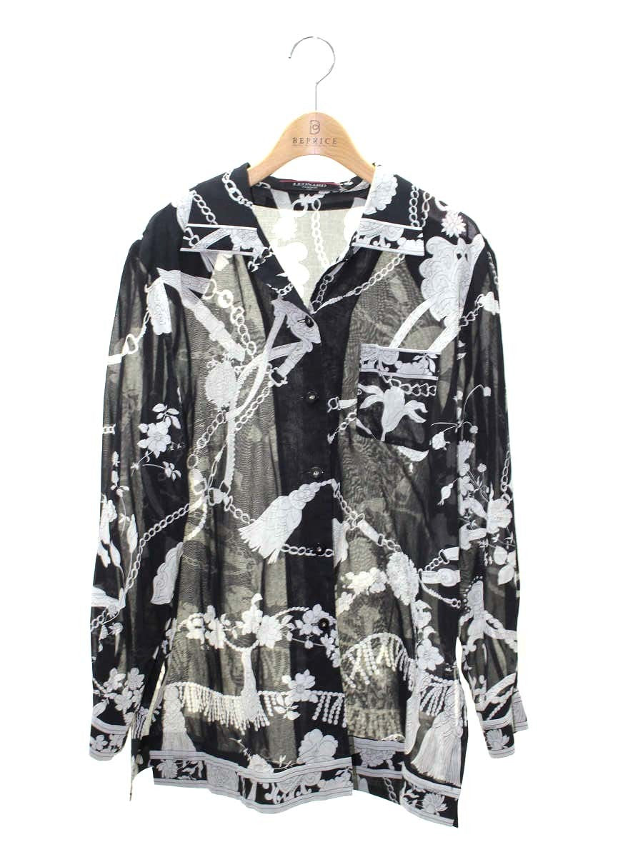 レオナールファッション 0395245 ブラウス 9R ブラック コットン シースルー フラワー チェーン タッセル IT7OYXY1BRJW