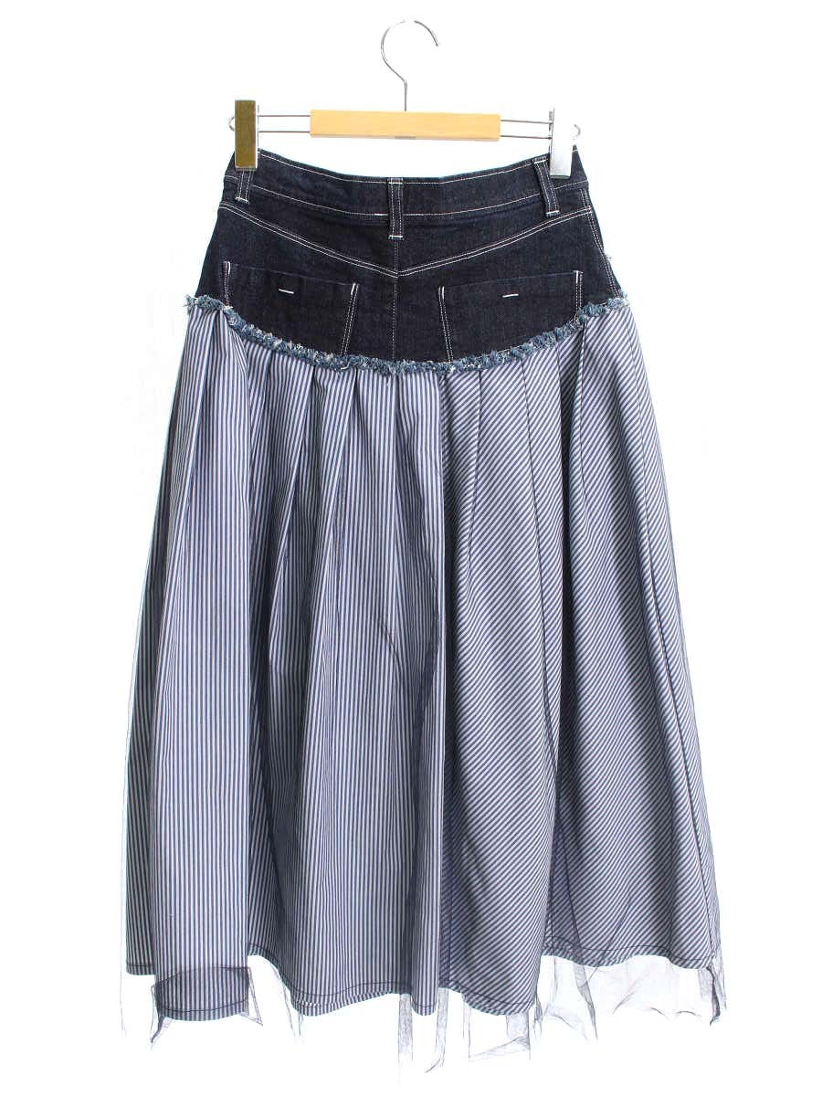 エムズグレイシー Denim x Stripe Skirt 017137 デニムスカート 38 ブルー チュール IT1NCYMGGPF4