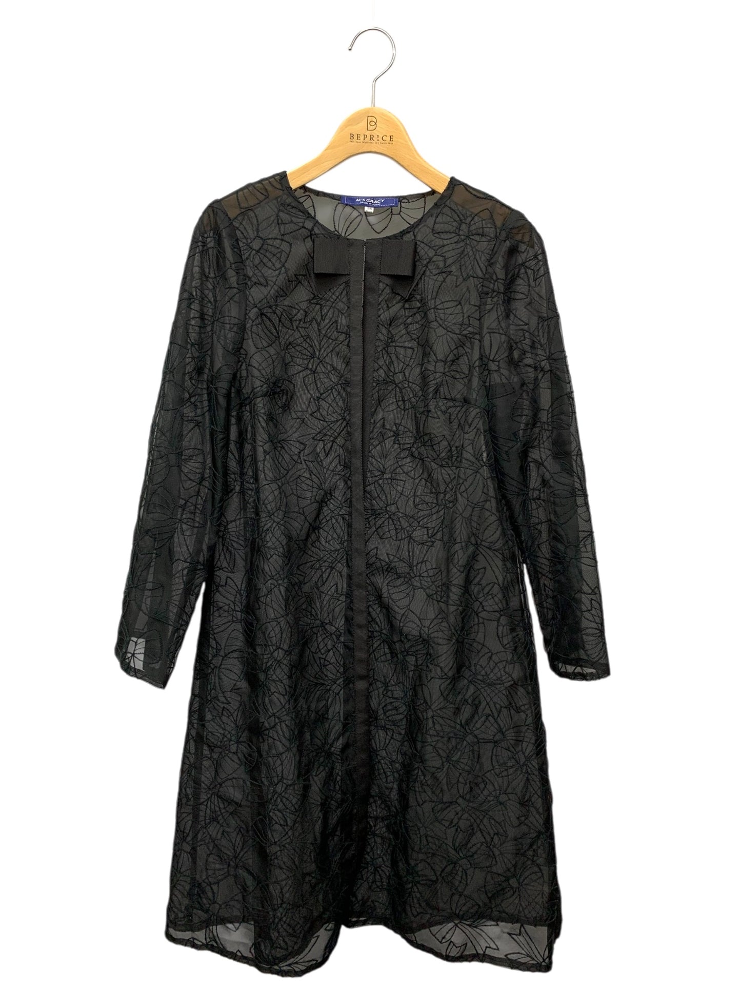 エムズグレイシー Organdy Ribbon Robe 019302 ローブ 38 ブラック オーガンジー リボン ローブ ITF0ZI6ZKABS