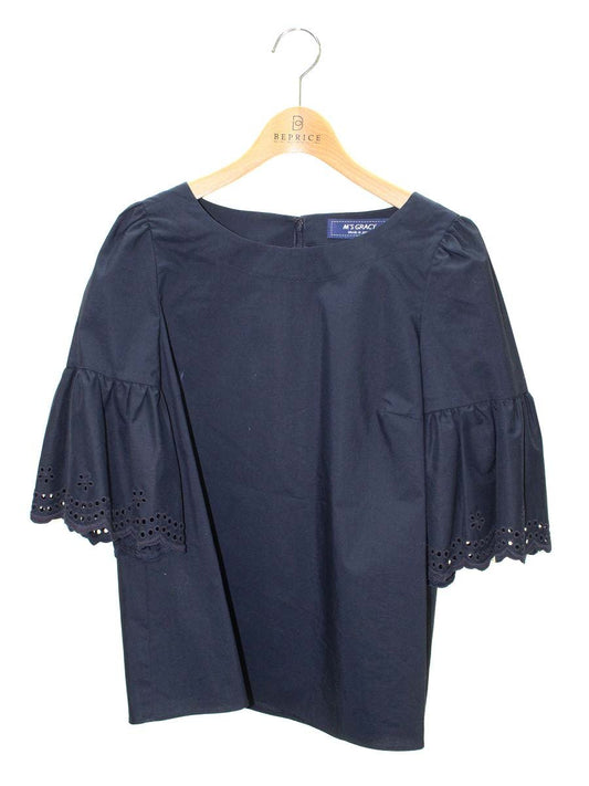 エムズグレイシー Pure White Blouse 810318 シャツ ブラウス 40 ネイビー ITAPT97XGA8O