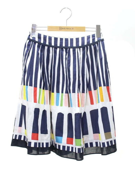 エムズグレイシー 427331 スカート 38 ネイビー/マルチカラー アートモチーフ フレア IT45ELNAYXDS