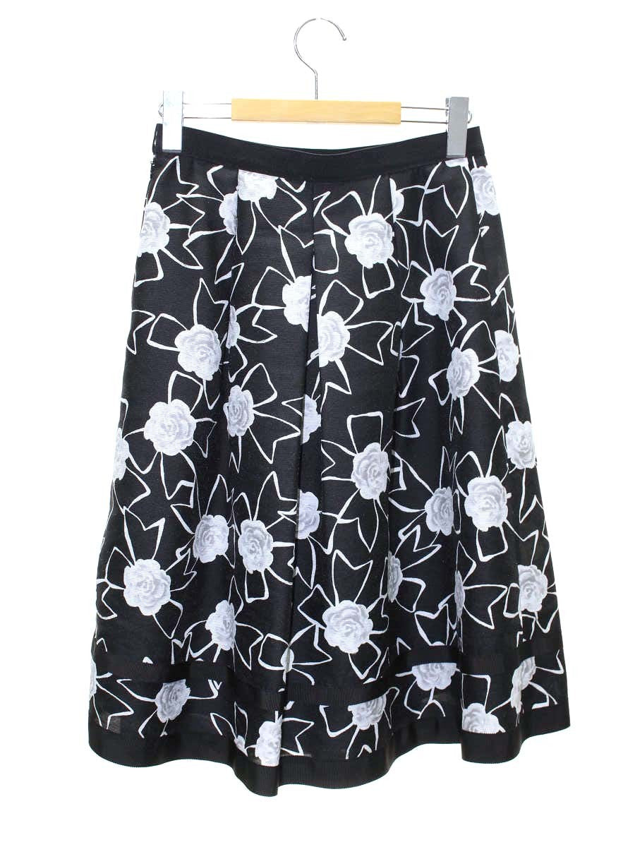 エムズグレイシー 217109 スカート 38 ブラック カメリア リボン ITMF6G27PJFA