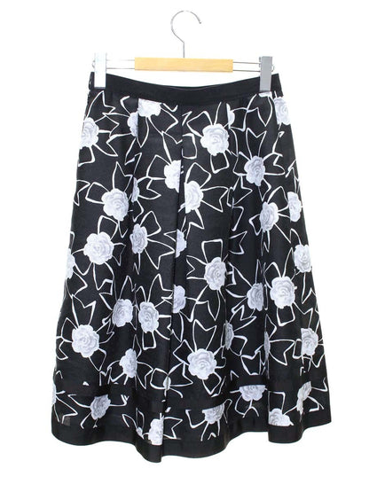 エムズグレイシー 217109 スカート 38 ブラック カメリア リボン ITMF6G27PJFA