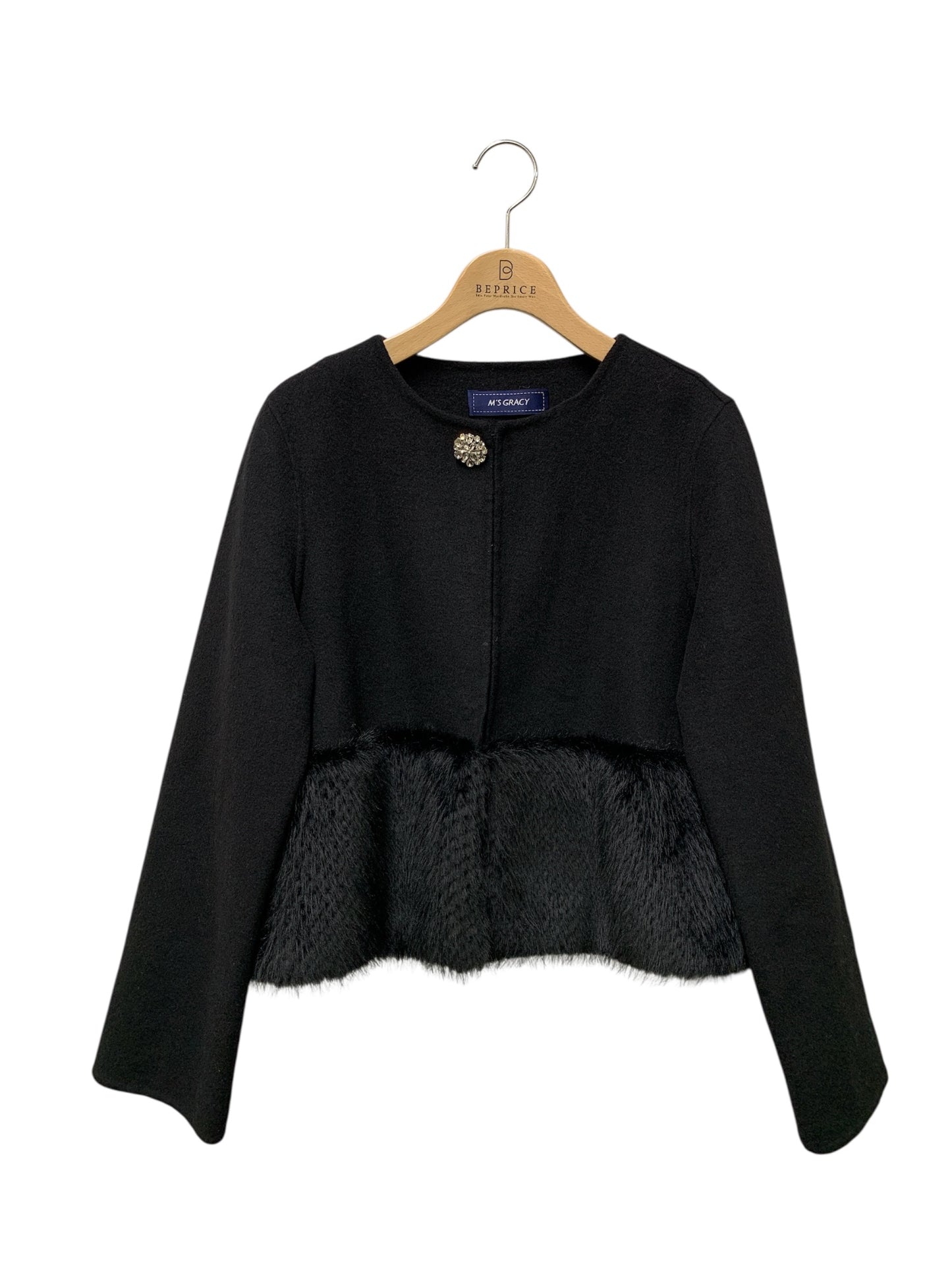 エムズグレイシー フェイクーファ切り替えボレロ 496506 ジャケット 38 ブラック IT7BIZNGF57W