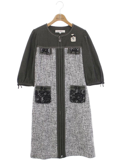 スーパービューティ ワンピース 40 グレー/ホワイト デニム パールワッペン ジップアップ ITII0716P22A