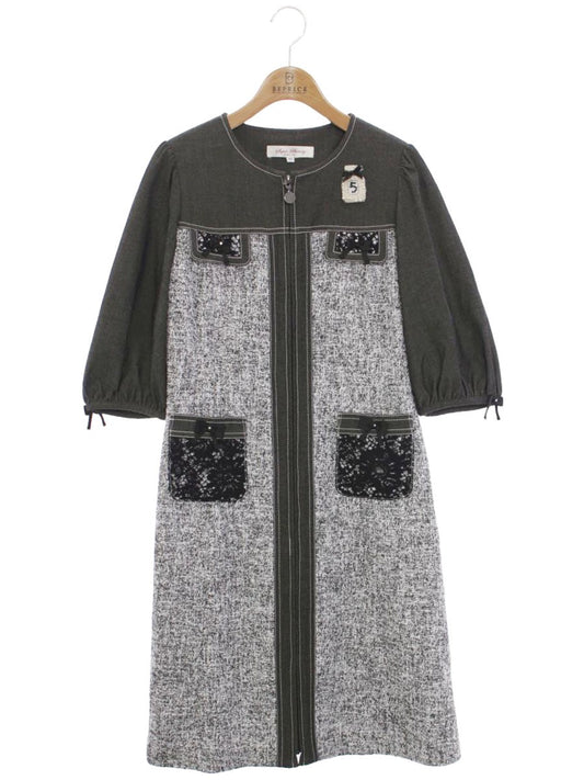 スーパービューティ ワンピース 40 グレー/ホワイト デニム パールワッペン ジップアップ ITII0716P22A