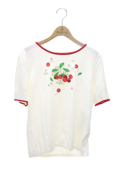 スーパービューティー トップス 42 ホワイト ニット半袖 チェリーフラワー刺繍 リボン ITCUT3UGPS6S 【SALE】