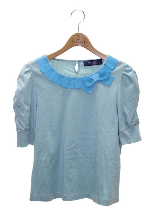 エムズグレイシー 415313 カットソー 40 ライトブルー グログランリボン ITFU4K5JDIXW