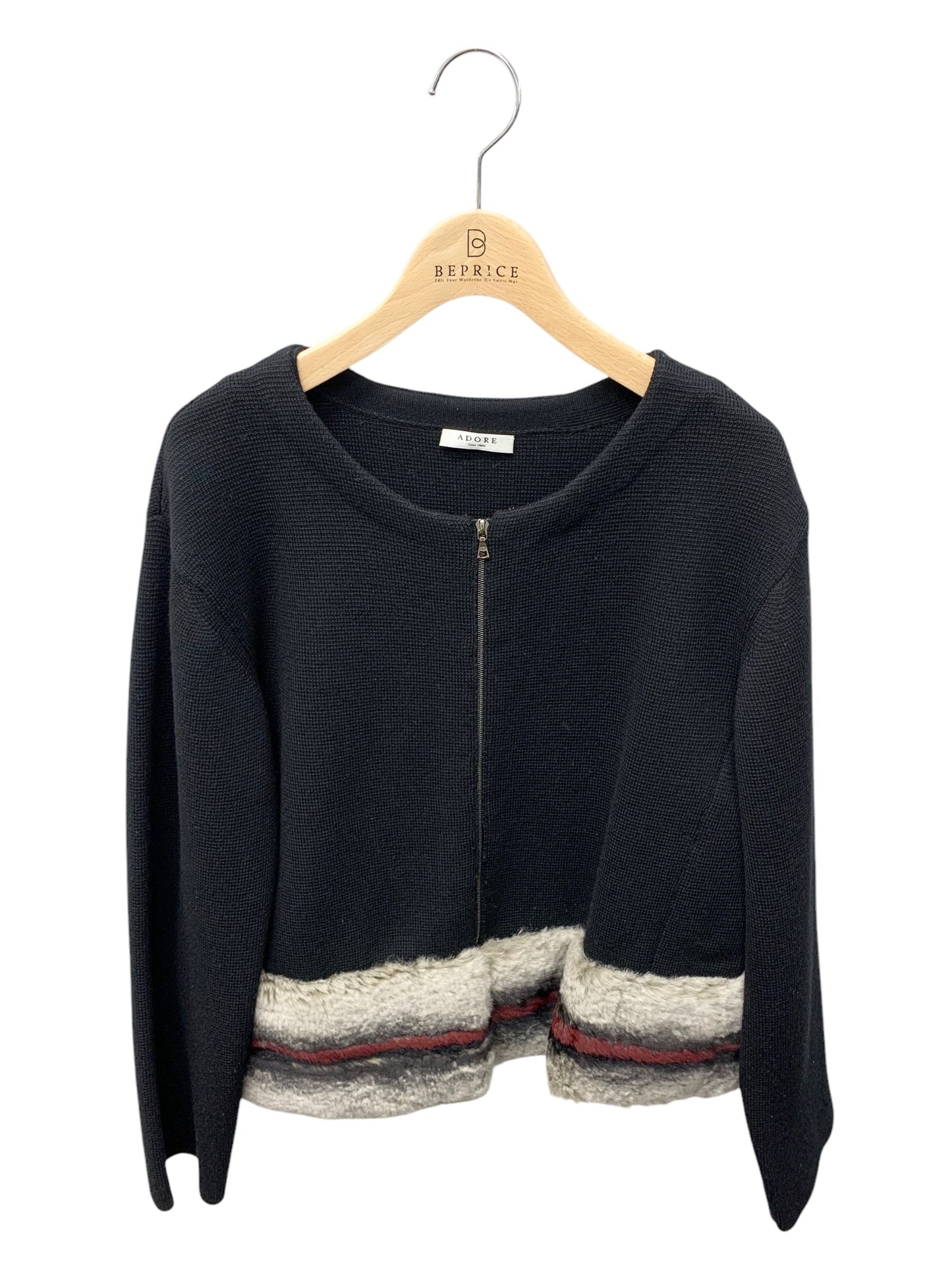 アドーア 531-275967 ニットジャケット 38 ブラック ジップアップ ラビットファー ITJE5SWM946G 【SALE】