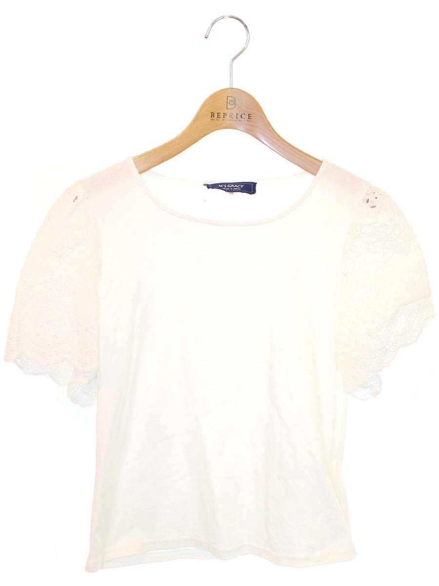 エムズグレイシー 015325 トップス 38 ホワイト 花 レース ITEOJXILYJCG