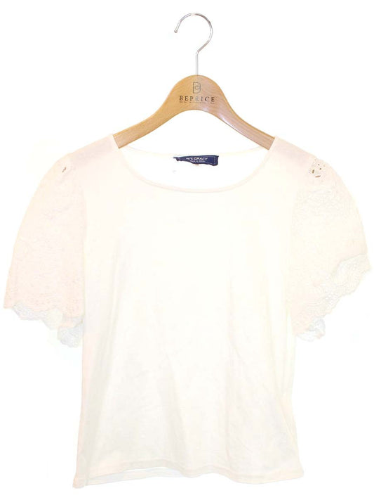 エムズグレイシー 015325 トップス 38 ホワイト 花 レース ITEOJXILYJCG