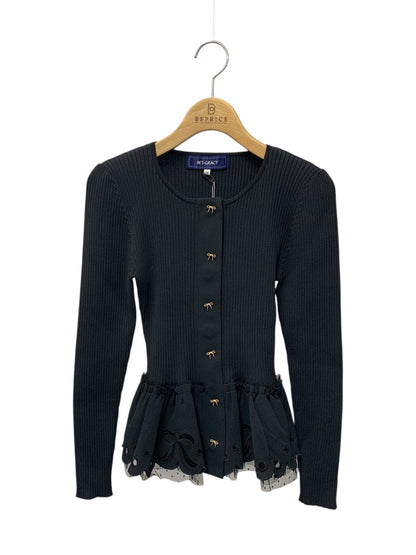エムズグレイシー リボン刺繍入りペプラムニット 318111 カーディガン 38 ブラック IT7JMNO5Q9P5