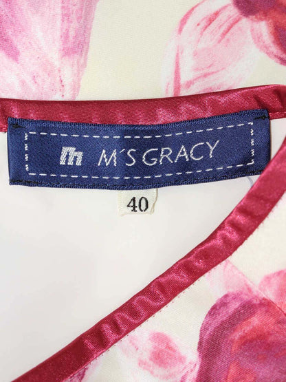 エムズグレイシー 627101 スカート 40 ピンク ローズプリント 裾レース IT4NBIHORNG4