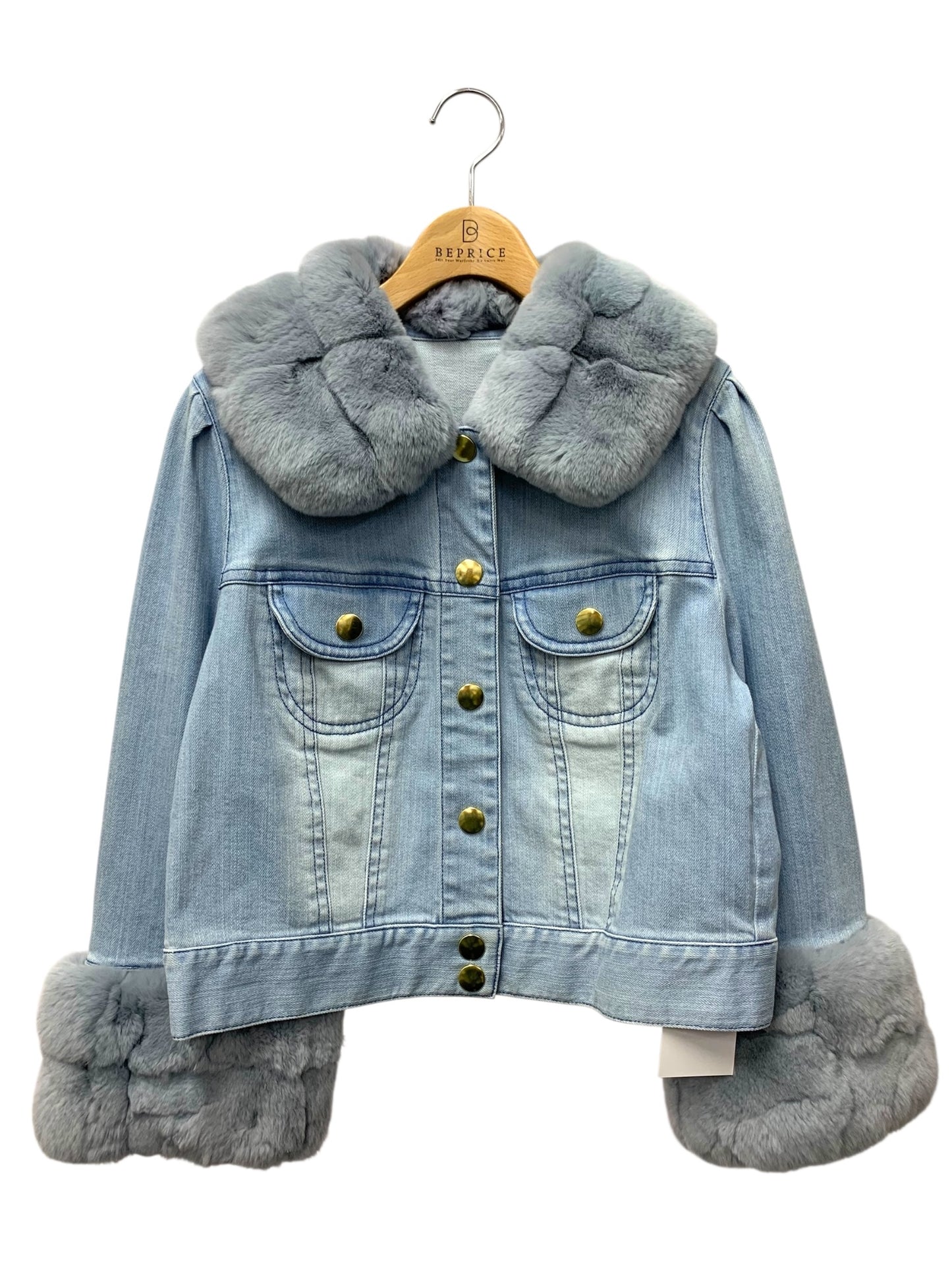 トゥービーシック W7E02-420-20 デニムジャケット 46 ブルー ボレロ レッキスラビット ファー ゴールドボタン 2way ITASOHAKLMZC