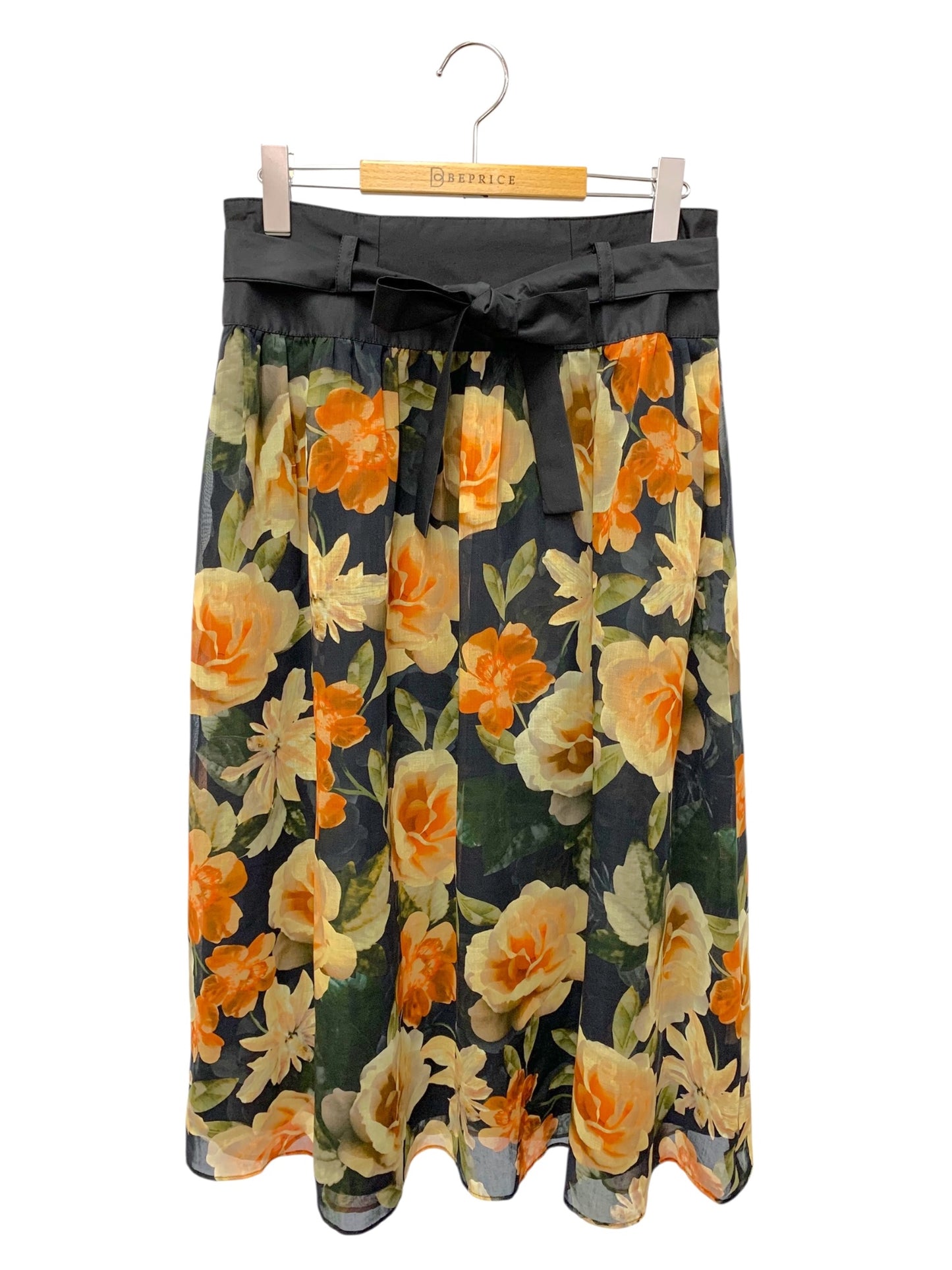 エムズグレイシー シフォンフラワープリント 517307 スカート 40 ネイビー ITQI8YB5GHPC