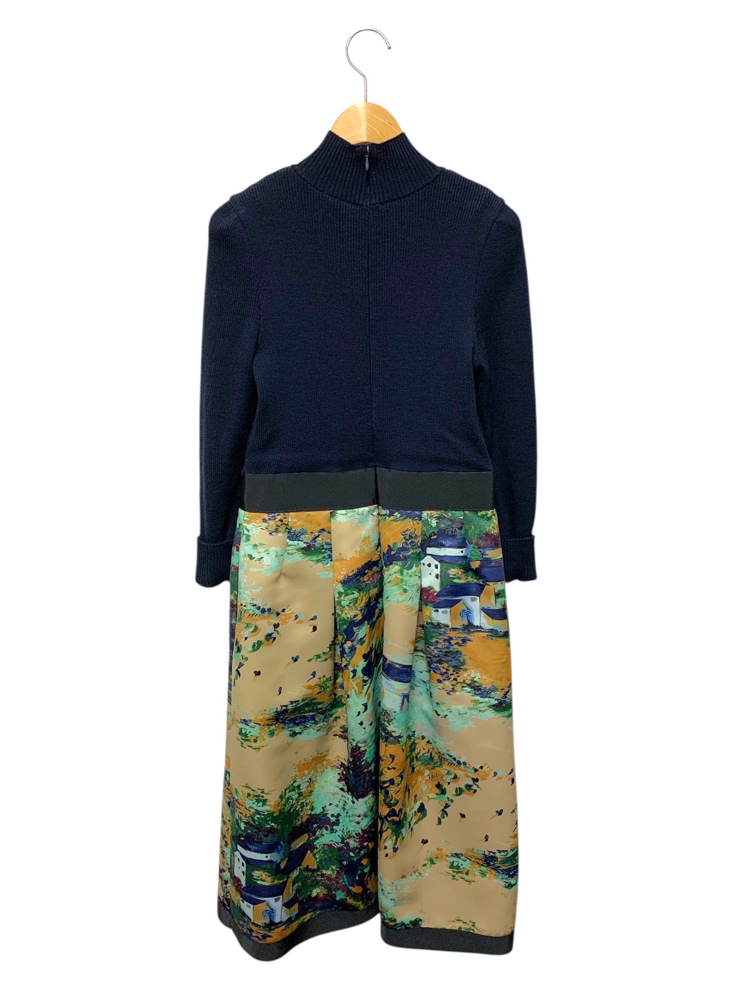 エムズグレイシー 111612 ワンピース 38 ネイビー ニット 異素材 油絵 IT3JWI9RZCKU