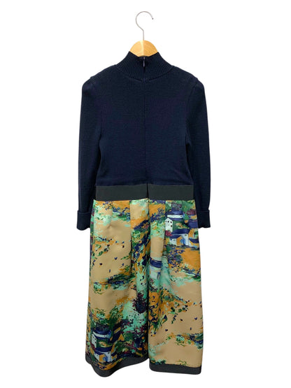 エムズグレイシー 111612 ワンピース 38 ネイビー ニット 異素材 油絵 IT3JWI9RZCKU