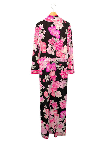 レオナールパリ 0480909 ワンピース 42 ブラック フラワーモチーフ Vネック ITP66BDUDRBT