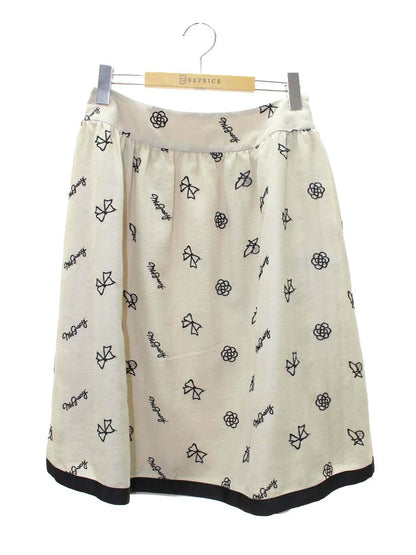 エムズグレイシー 117303 スカート 40 ベージュ アイコンモチーフ 刺繍 カメリア IT7W36P9GEZM