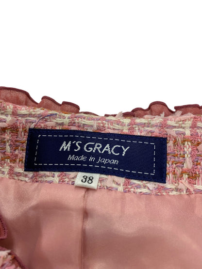 エムズグレイシー 314522 ジャケット 38 ピンク ツイード ノーカラー フリル IT7I49P396G0