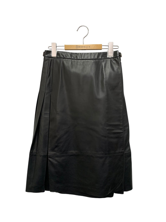 ロエベ 17108410000 スカート 34 ブラック ラムレザー プリーツ 蛇 ベルト IT1OVI59XA56 【SALE】