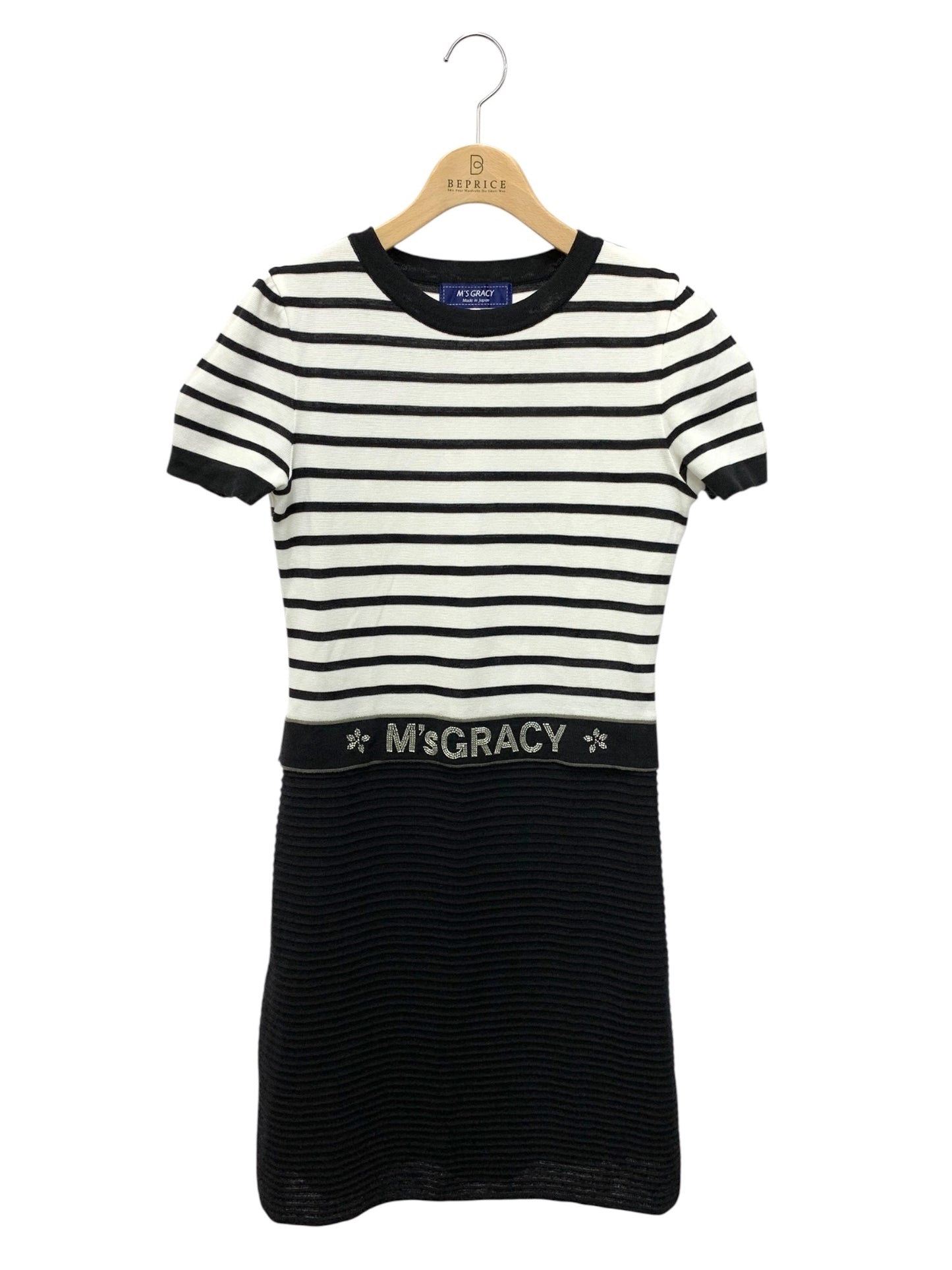 エムズグレイシー Border Knit One-piece 918320 ワンピース 38 ホワイト 切替 ボーダー ITM5SS5FBAMO