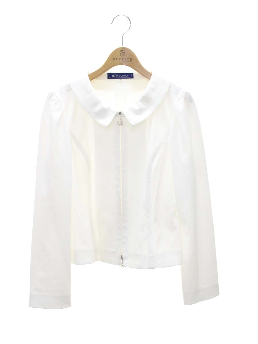 エムズグレイシー 524110 ジャケット 40 ホワイト カメリア Wジップ 薄手 ITCUNTCH1SBE