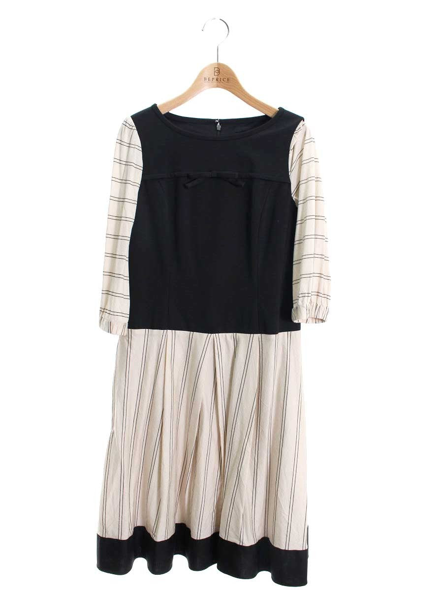 トゥービーシック W5J20-754-40 ワンピース 38 ベージュ リボン ストライプ切替 ITPBQ0RZ8A2G