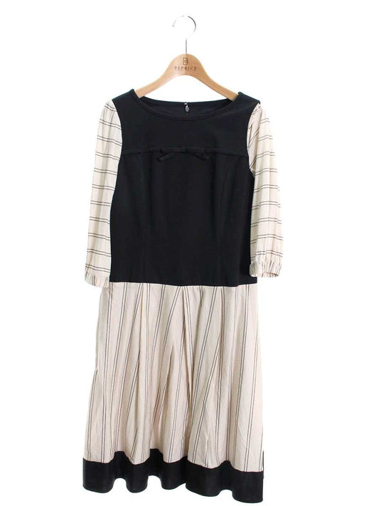 トゥービーシック W5J20-754-40 ワンピース 38 ベージュ リボン ストライプ切替 ITPBQ0RZ8A2G