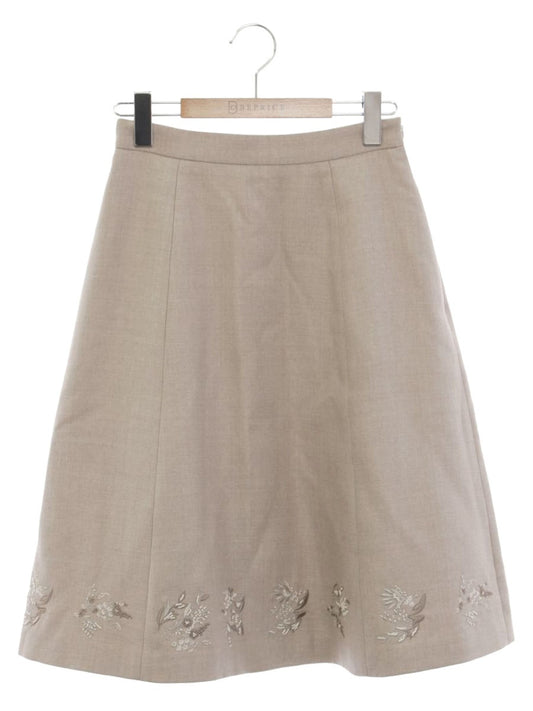 フォクシー 41774 スカート 38 グレージュ フラワー刺繡 ビジュー ITCJR3WFKOO2