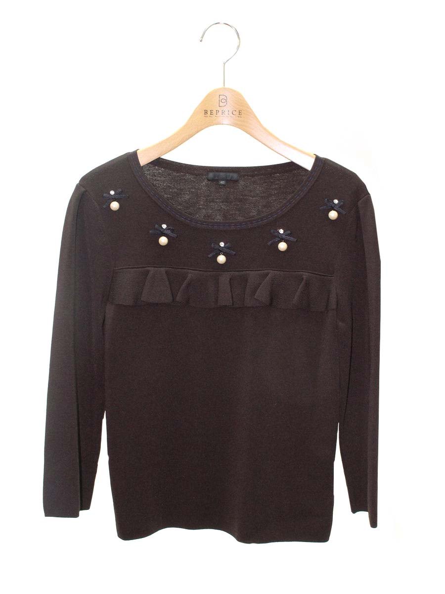 トゥービーシック W5N04-818-55 ニットセーター 40 ブラウン フェイクパール リボン ITC85V3M1DFC