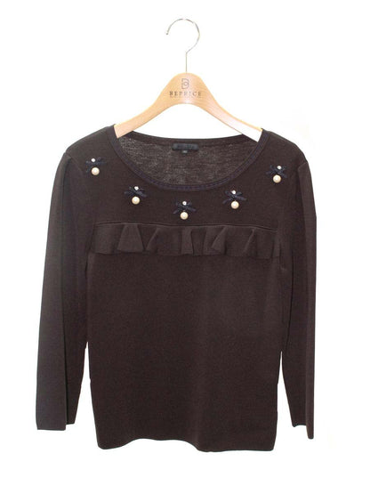 トゥービーシック W5N04-818-55 ニットセーター 40 ブラウン フェイクパール リボン ITC85V3M1DFC