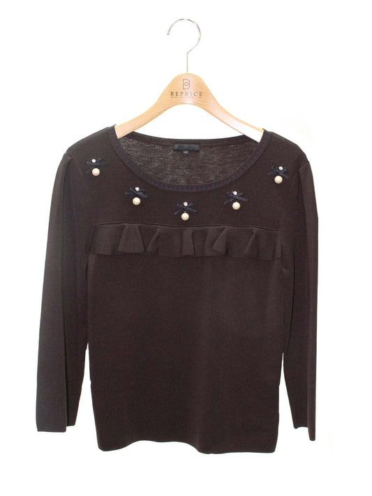 トゥービーシック W5N04-818-55 ニットセーター 40 ブラウン フェイクパール リボン ITC85V3M1DFC