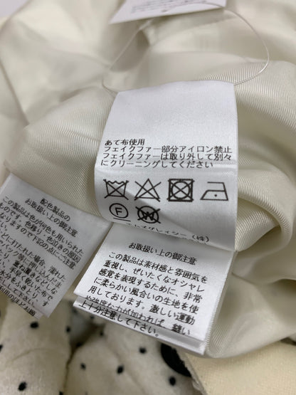 エムズグレイシー ドット風ペプラム 419610 ショートコート 42 ホワイト リボン フェイクファー衿 ITXRJYOTLGLC