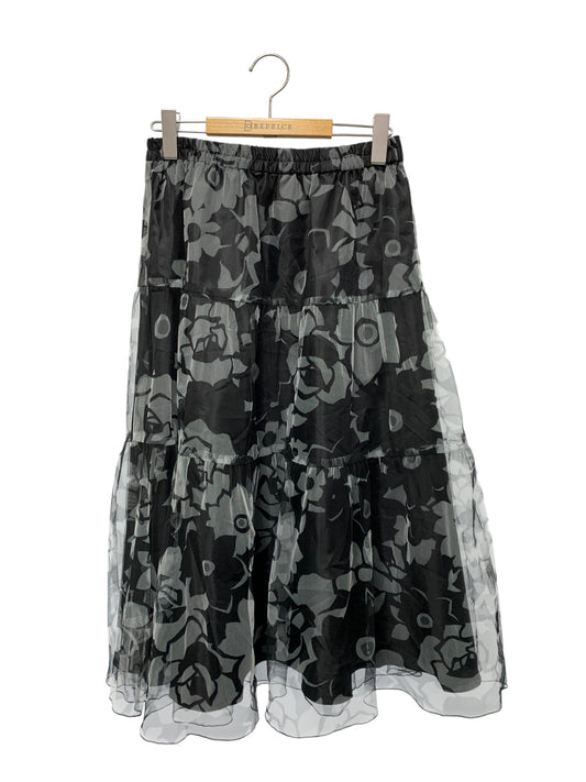 エムズグレイシー 517125 スカート 38 ブラック フラワープリント チュール IT6J5JGTFSBS