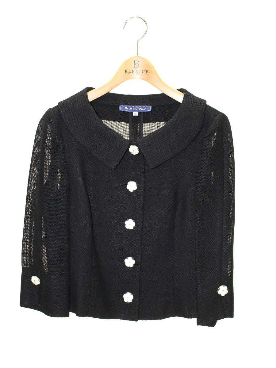 エムズグレイシー 624330 ジャケット 38 ブラック 花 ボタン ラインストーン ITSPS5VWQYH4