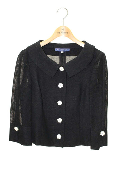 エムズグレイシー 624330 ジャケット 38 ブラック 花 ボタン ラインストーン ITSPS5VWQYH4