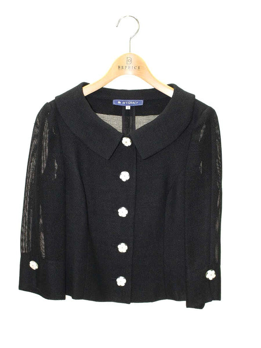 エムズグレイシー 624330 ジャケット 38 ブラック 花 ボタン ラインストーン ITSPS5VWQYH4