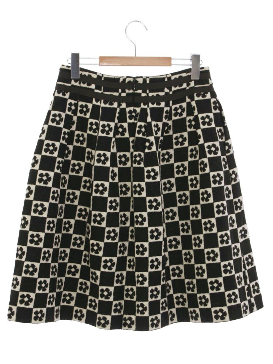 エムズグレイシー 017532 スカート 40 ブラック カメリアモチーフ チェック ニット ITFA37MJL051