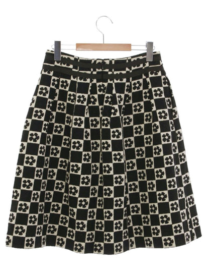 エムズグレイシー 017532 スカート 40 ブラック カメリアモチーフ チェック ニット ITFA37MJL051