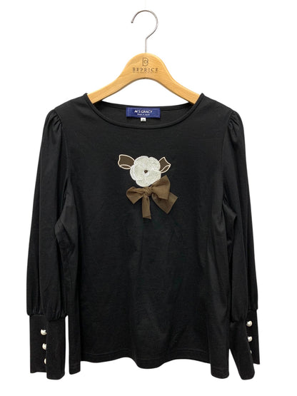 エムズグレイシー 415302 カットソー 38 ブラック カメリア ビーズ リボン IT1OXMX5VGU4 【SALE】