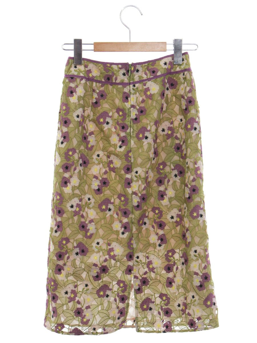 トッカ SKTOHW0310 スカート 0 グリーン/パープル フラワーモチーフ 刺繍 ITH6IAHY2EDG