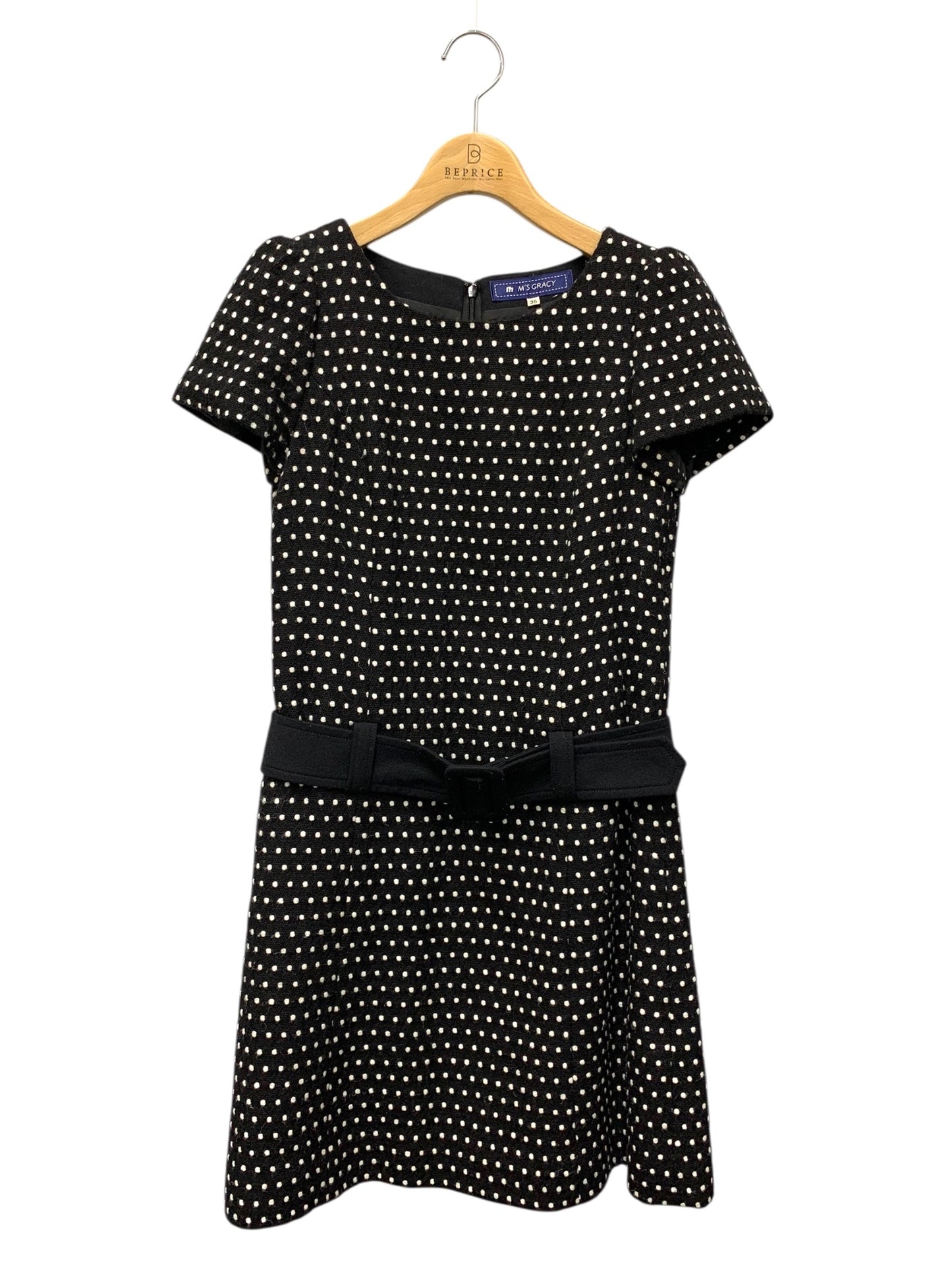 エムズグレイシー 321566 ワンピース 36 ブラック ウール混 ドット IT1LAK9SNA58