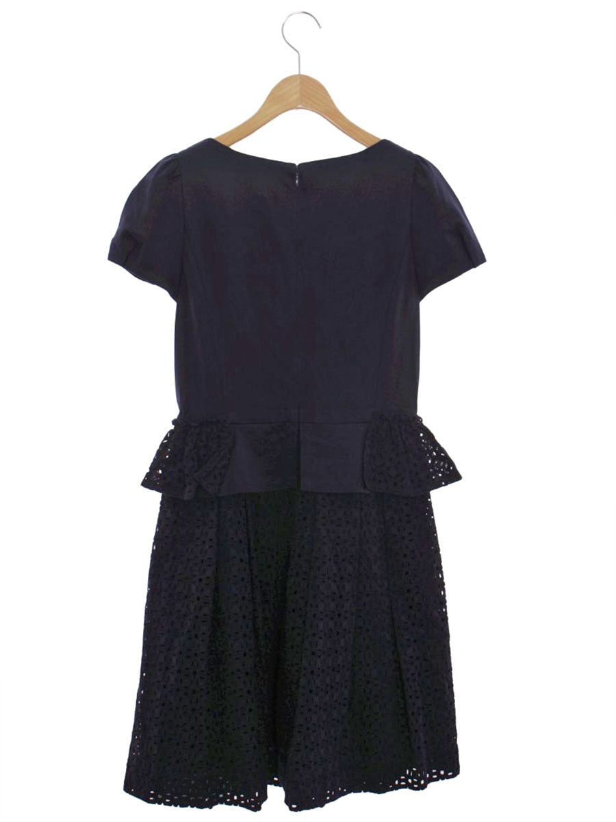 エムズグレイシー 721381 ワンピース 38 ネイビー 切替 カットワーク リボン ITH2H57WTOAO