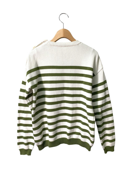 マックスマーラ ROUND NECK KNITS 13610321 ニット S ホワイト ボーダー ロゴ ITINQ3G945GI